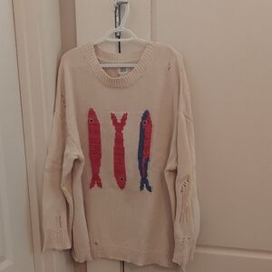 BDG Beige Sweater with Fish Motif